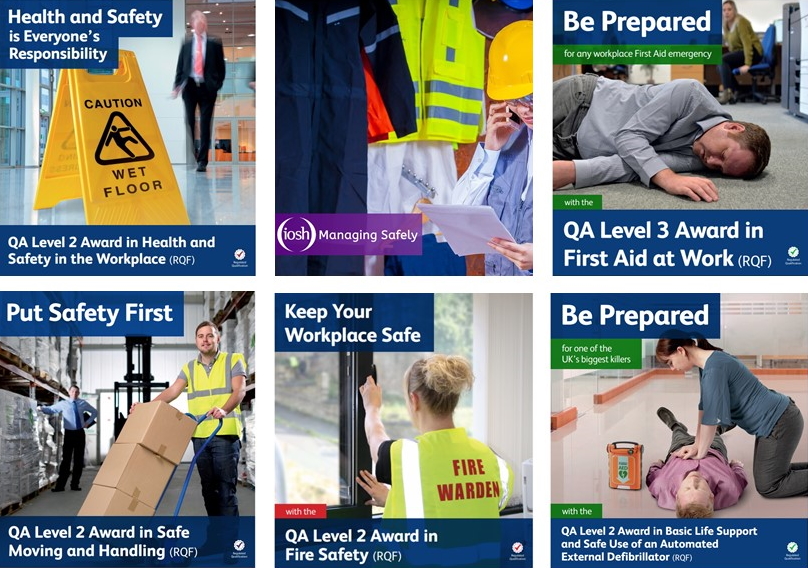 Posters showing health and safety training courses