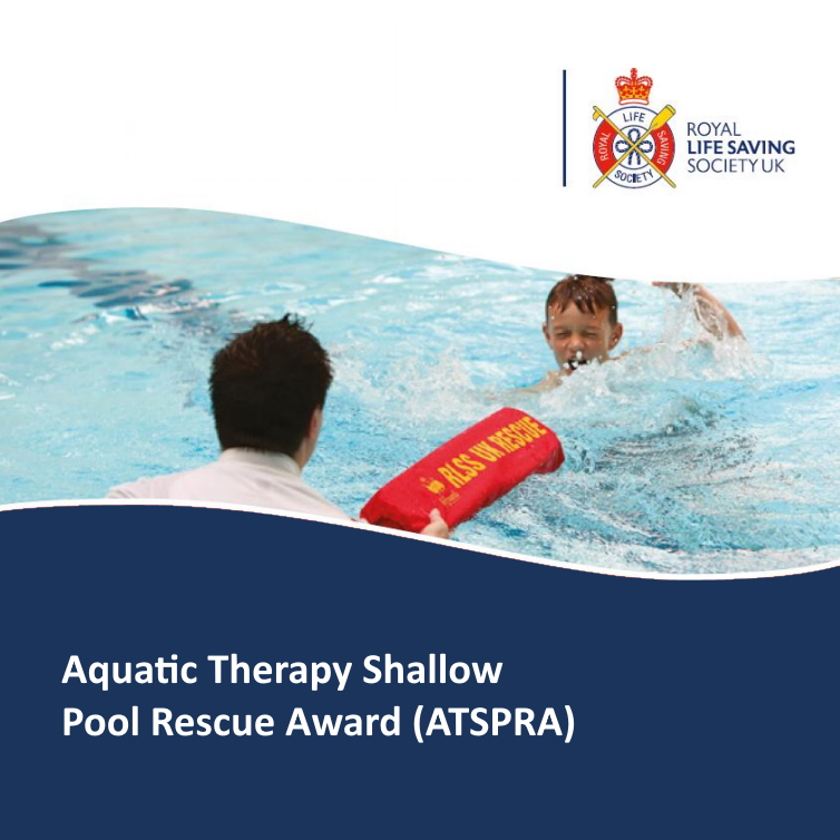 RLSS UK Aquatic Therapy Shallow Pool Rescue Award - Lifeguard passing a child a torpedo buoy